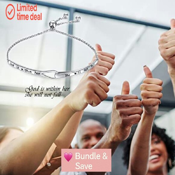 Sterling Silver Adjustable Infinity Bracelet Engraved Inspirational Gift - Picture 8 of 8